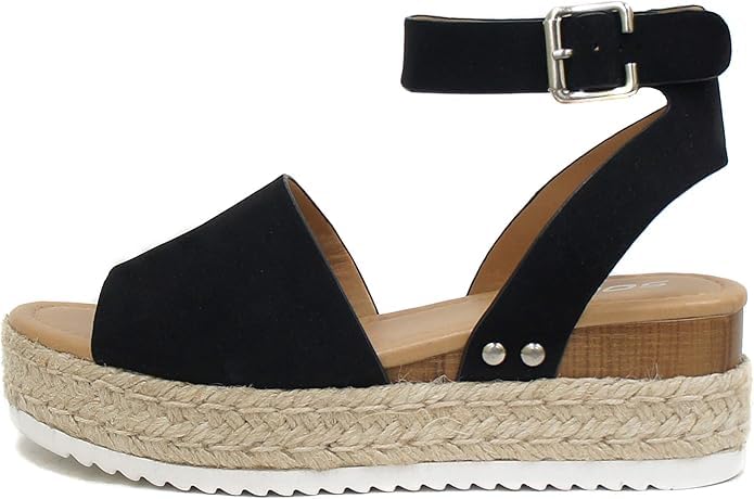 MMK Soda Topic Open Toe Buckle Ankle Strap Espadrilles Flatform Wedge Casual Sandal