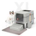 Suitchi Stainless Steel Cat Litter BoxXL Enclosed Cat Litter Box with Poop Scooper/Footboard/Mat (Light Gray)